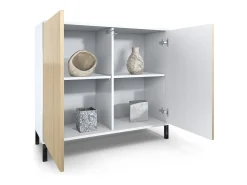 Aparador Skadu V3, Armario de Cocina Moderno con 2 Puertas Grandes blanco mate / negro de alto brillo (92,5 x 83.5 x 35)