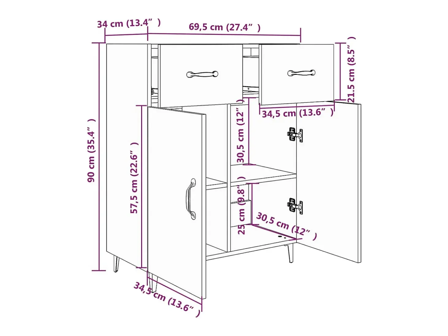 Aparador Sonoma gris 69,5x34x90 cm madera de ingeniería