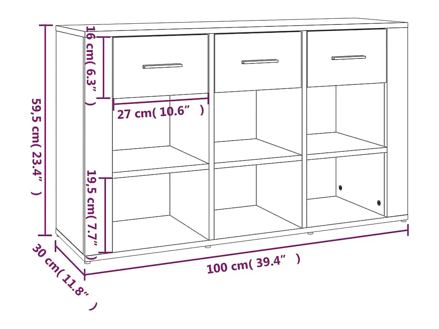Aparador Sonoma gris 100x30x59,5 cm Madera de ingeniería