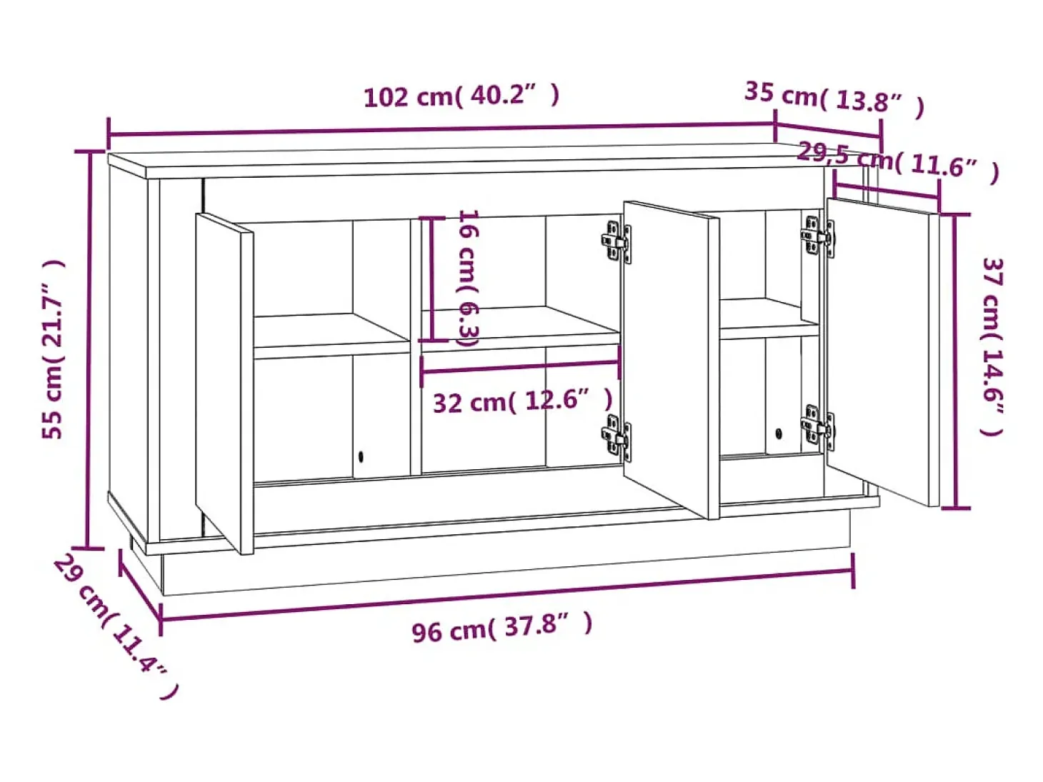 Aparador Sonoma gris 102x35x55 cm madera de ingeniería