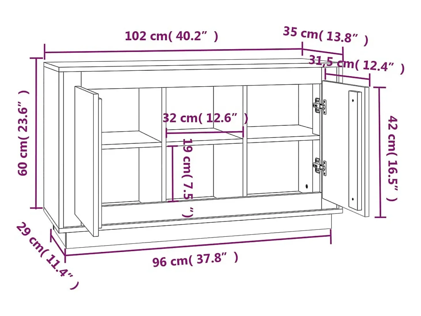 Aparador Sonoma gris 102x35x60 cm madera de ingeniería