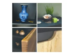 Aparador Sylt V3, Armario de Cocina Moderno con 2 Puertas Grandes antracita mate / burdeos de alto brillo (92,5 x 73.5 x 35)