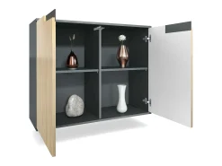 Aparador Sylt V3, Armario de Cocina Moderno con 2 Puertas Grandes antracita mate / burdeos de alto brillo (92,5 x 73.5 x 35)
