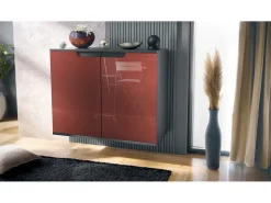 Aparador Sylt V3, Armario de Cocina Moderno con 2 Puertas Grandes antracita mate / burdeos de alto brillo (92,5 x 73.5 x 35)