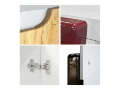 Aparador Sylt V3, Armario de Cocina Moderno con 2 Puertas Grandes blanco mate / burdeos de alto brillo (92,5 x 84.5 x 35)