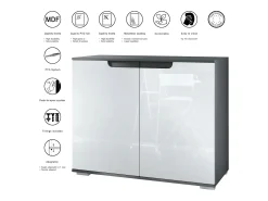 Aparador Sylt V3, Armario de Cocina Moderno con 2 Puertas Grandes antracita mate / blanco de alto brillo (92,5 x 75.5 x 35)
