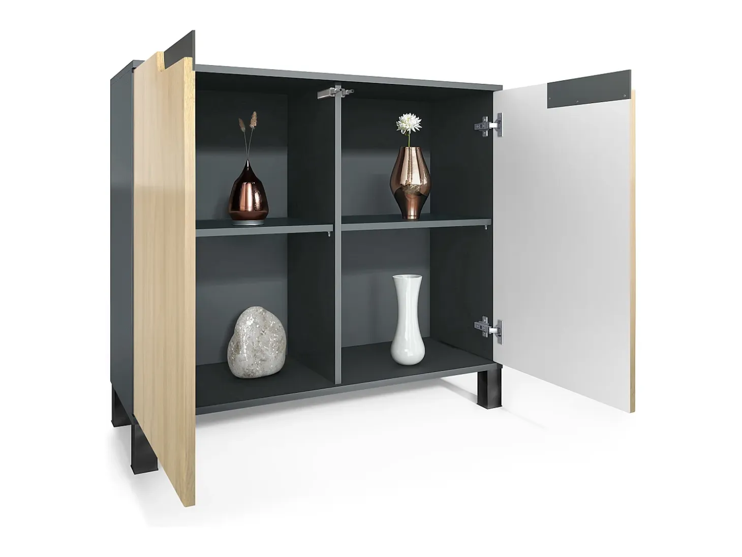 Aparador Sylt V3, Armario de Cocina Moderno con 2 Puertas Grandes antracita mate / gris de alto brillo (92,5 x 84.5 x 35)