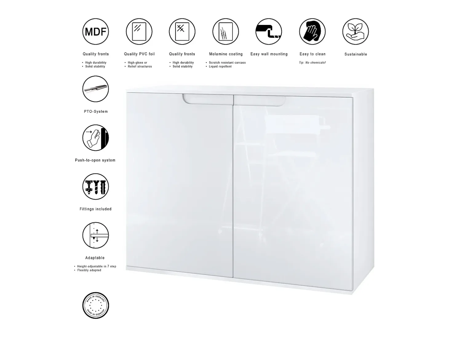Aparador Sylt V3, Armario de Cocina Moderno con 2 Puertas Grandes blanco mate / gris de alto brillo (92,5 x 73.5 x 35)
