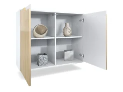 Aparador Sylt V3, Armario de Cocina Moderno con 2 Puertas Grandes blanco mate / gris de alto brillo (92,5 x 73.5 x 35)