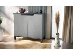 Aparador Sylt V3, Armario de Cocina Moderno con 2 Puertas Grandes antracita mate / hormigón oxidado (92,5 x 84.5 x 35)