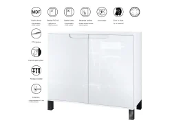 Aparador Sylt V3, Armario de Cocina Moderno con 2 Puertas Grandes blanco mate / negro de alto brillo (92,5 x 84.5 x 35)