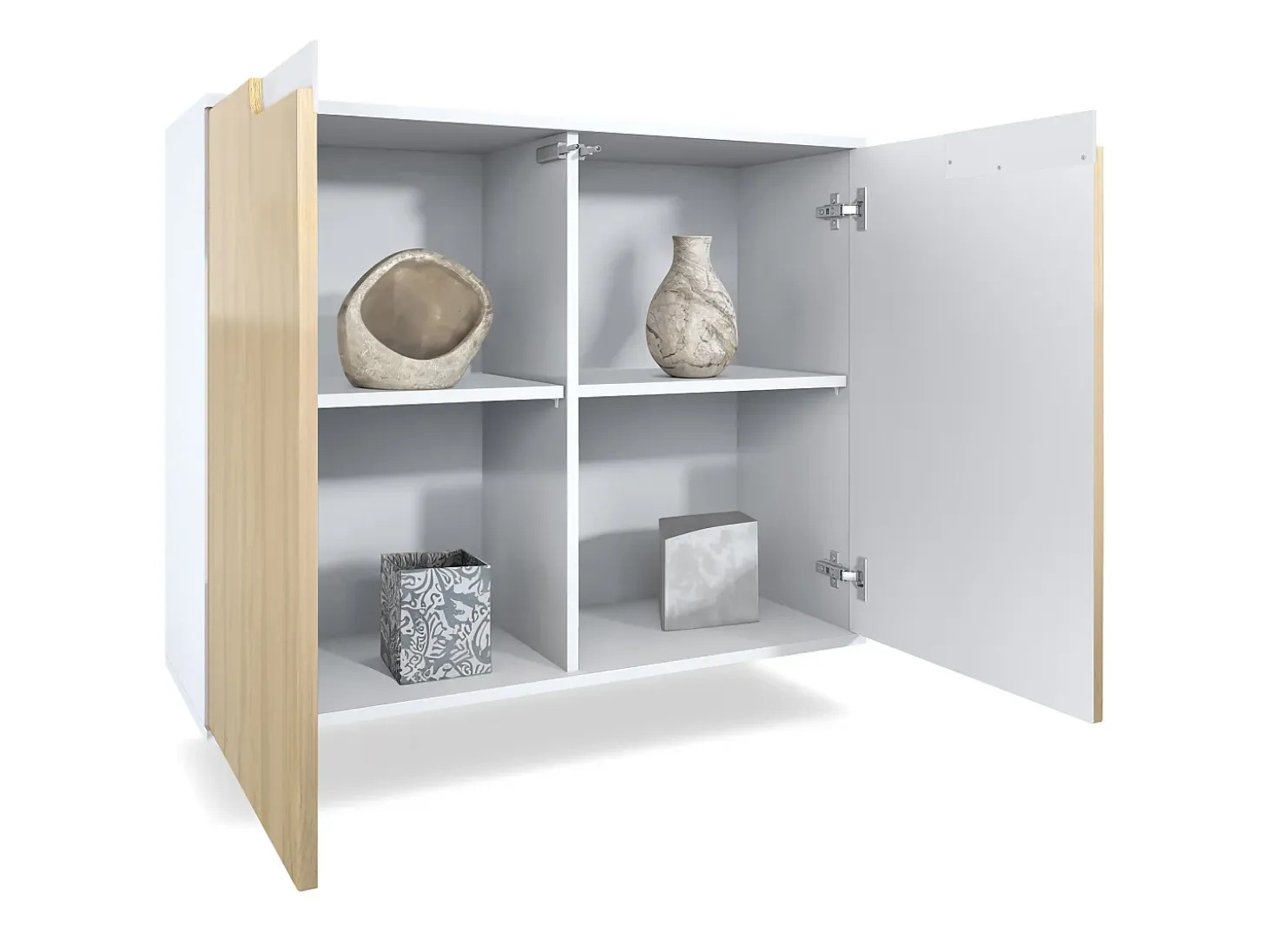 Aparador Sylt V3, Armario de Cocina Moderno con 2 Puertas Grandes blanco mate / gris arena de alto brillo (92,5 x 73.5 x 35)