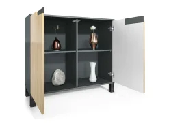 Aparador Sylt V3, Armario de Cocina Moderno con 2 Puertas Grandes antracita mate / gris arena de alto brillo (92,5 x 84.5 x 35)