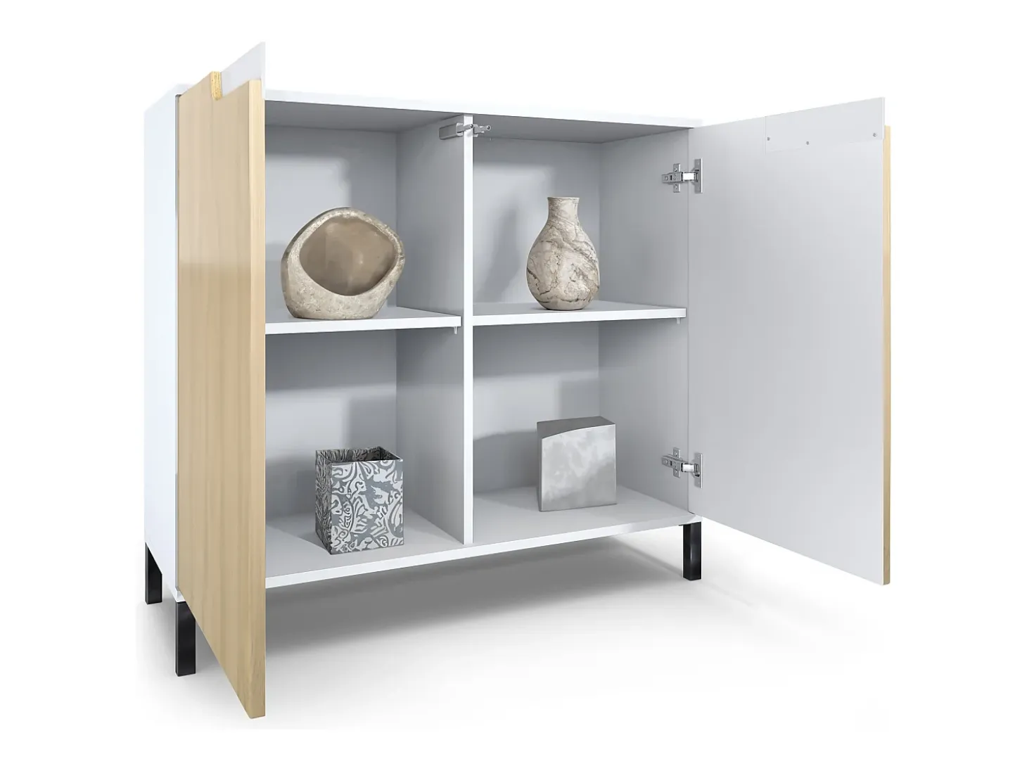 Aparador Sylt V3, Armario de Cocina Moderno con 2 Puertas Grandes blanco mate / negro de alto brillo (92,5 x 83.5 x 35)