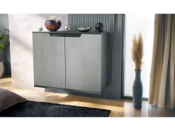 Aparador Sylt V3, Armario de Cocina Moderno con 2 Puertas Grandes antracita mate / hormigón oxidado (92,5 x 73.5 x 35)