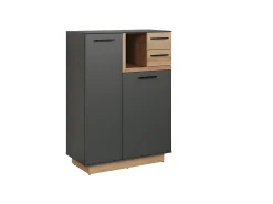 Aparador Synnax 1 puerta grande, 1 puerta pequeña, 1 estante, 2 cajones gris, decoración roble.