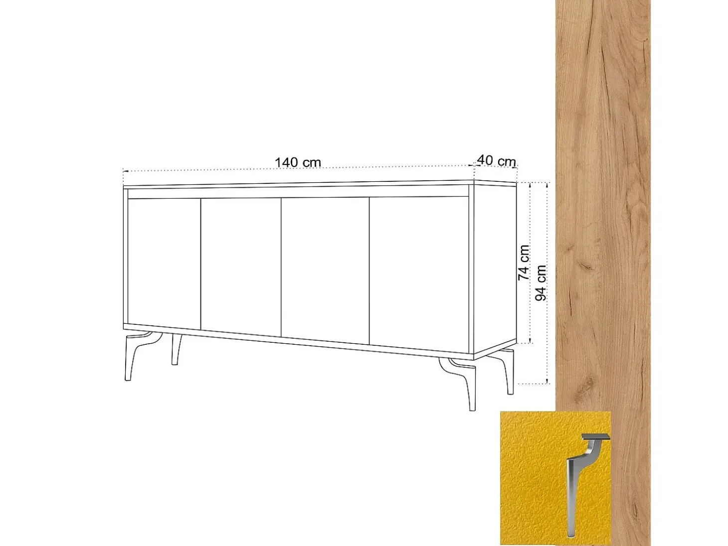 Aparador UTAH color roble Amarillo 140x40x94 cm