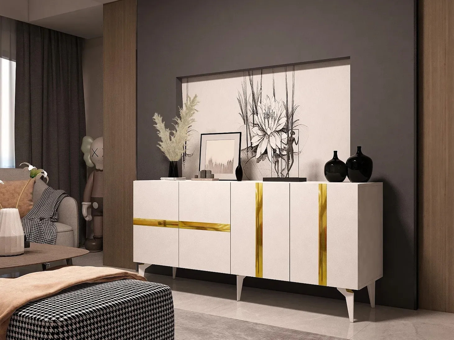 Aparador Vania Blanco dorado150x79x40 cm