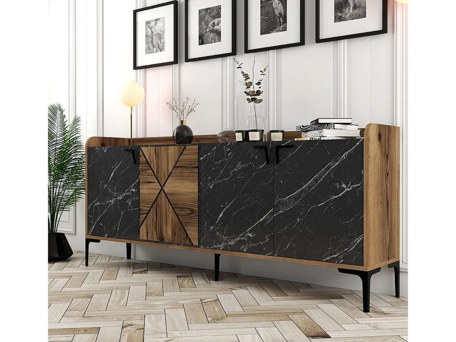 Aparador Venedik negro color nogal 180x35x78 cm