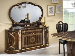 Aparador Venus de 163 cm con 4 puertas y 1 cajón en madera lacada en marrón brillante y dorado
