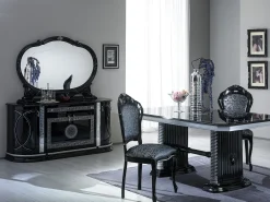 Aparador Venus de 163 cm con 4 puertas y 1 cajón en madera lacada en negro brillante y gris