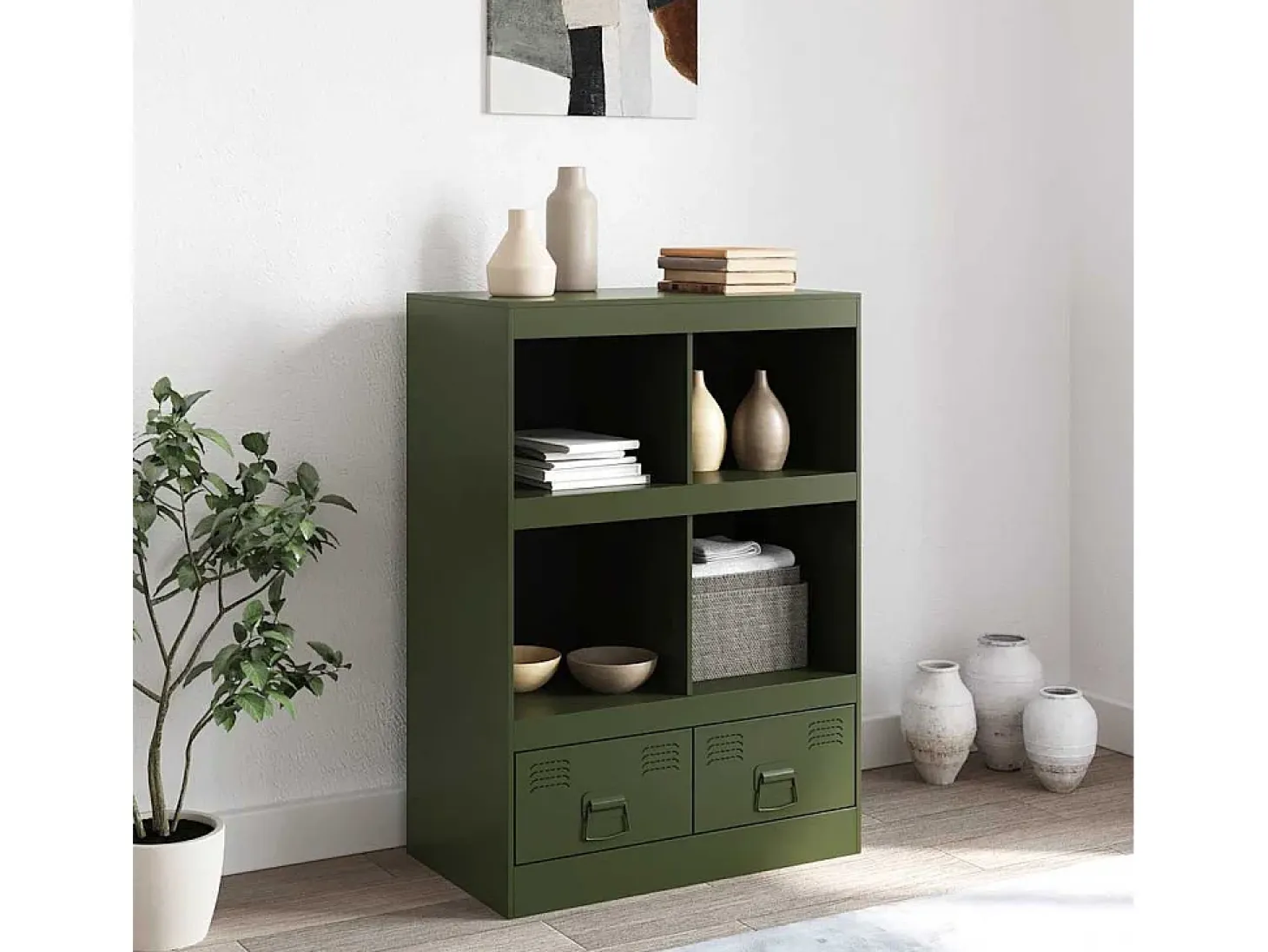 Aparador verde oliva 67x39x95 cm acero