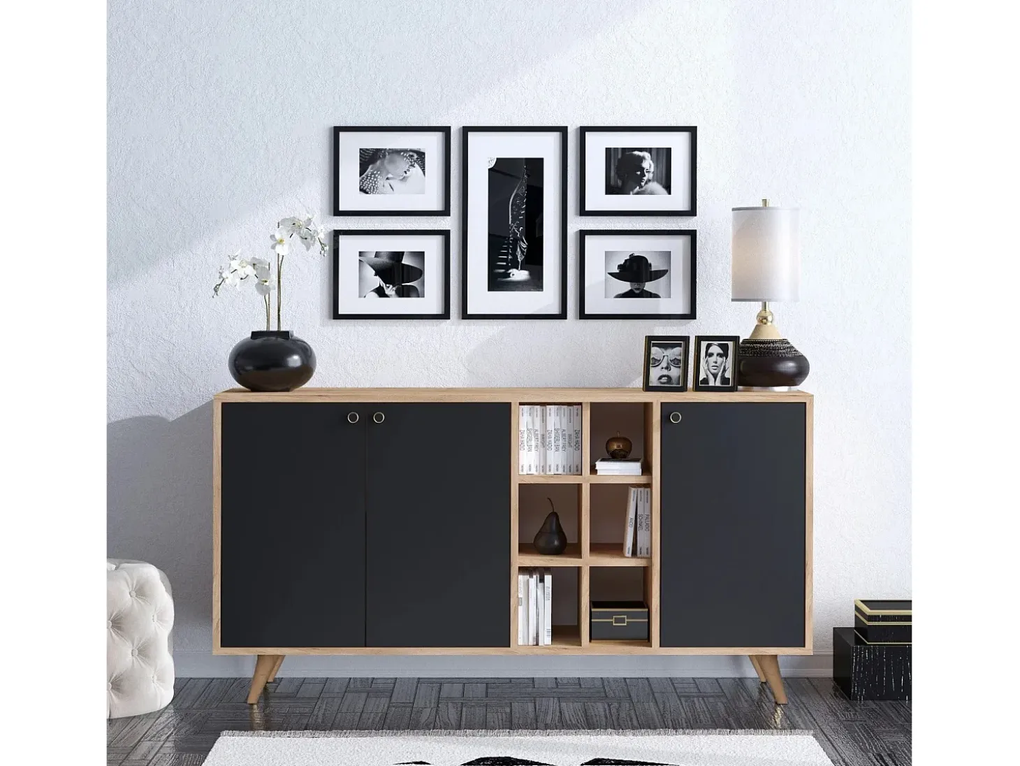 Aparador VEİT color roble Negro 140x89x40 cm