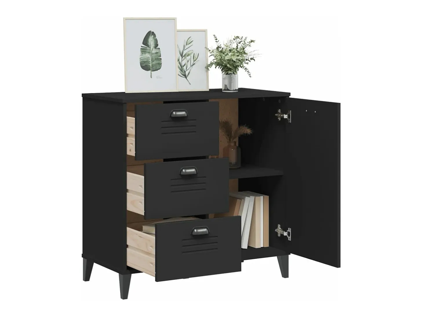 Aparador VIKEN madera maciza de pino negro 80x40x80 cm
