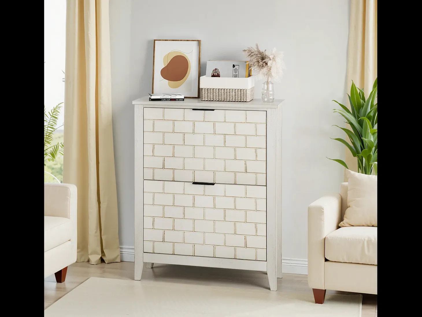 Aparador vintage con 2 cajones, MDF, blanco (80x24x97,5 cm)