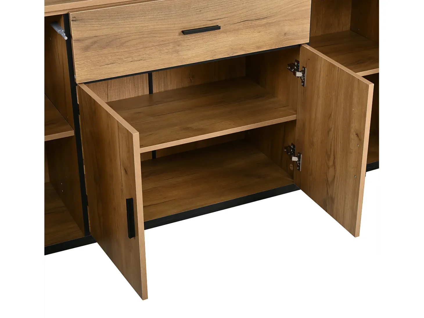 Aparador 160x40x75 cm - 4 puertas y 1 cajón - Estantes ajustables - Acabado de madera - Paneles de partículas - Natural