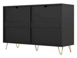 Aparador 120x40x77 cm - con 6 cajones - tiradores dorados - Negro