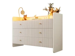 Aparador 120x40x75 cm - Mueble de almacenaje con iluminación LED y 6 cajones - blanco con diseño de ranuras onduladas - para salón y dormitorio