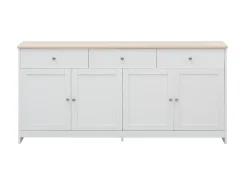 Aparador 160x37x75 cm con 4 puertas y 3 cajones de madera - Blanco y Natural