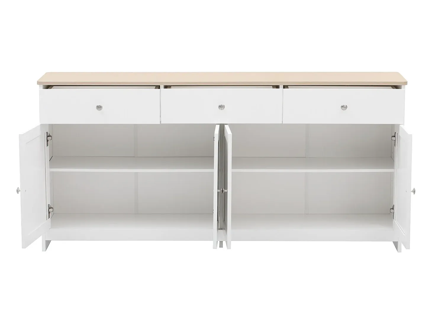 Aparador 160x37x75 cm con 4 puertas y 3 cajones de madera - Blanco y Natural