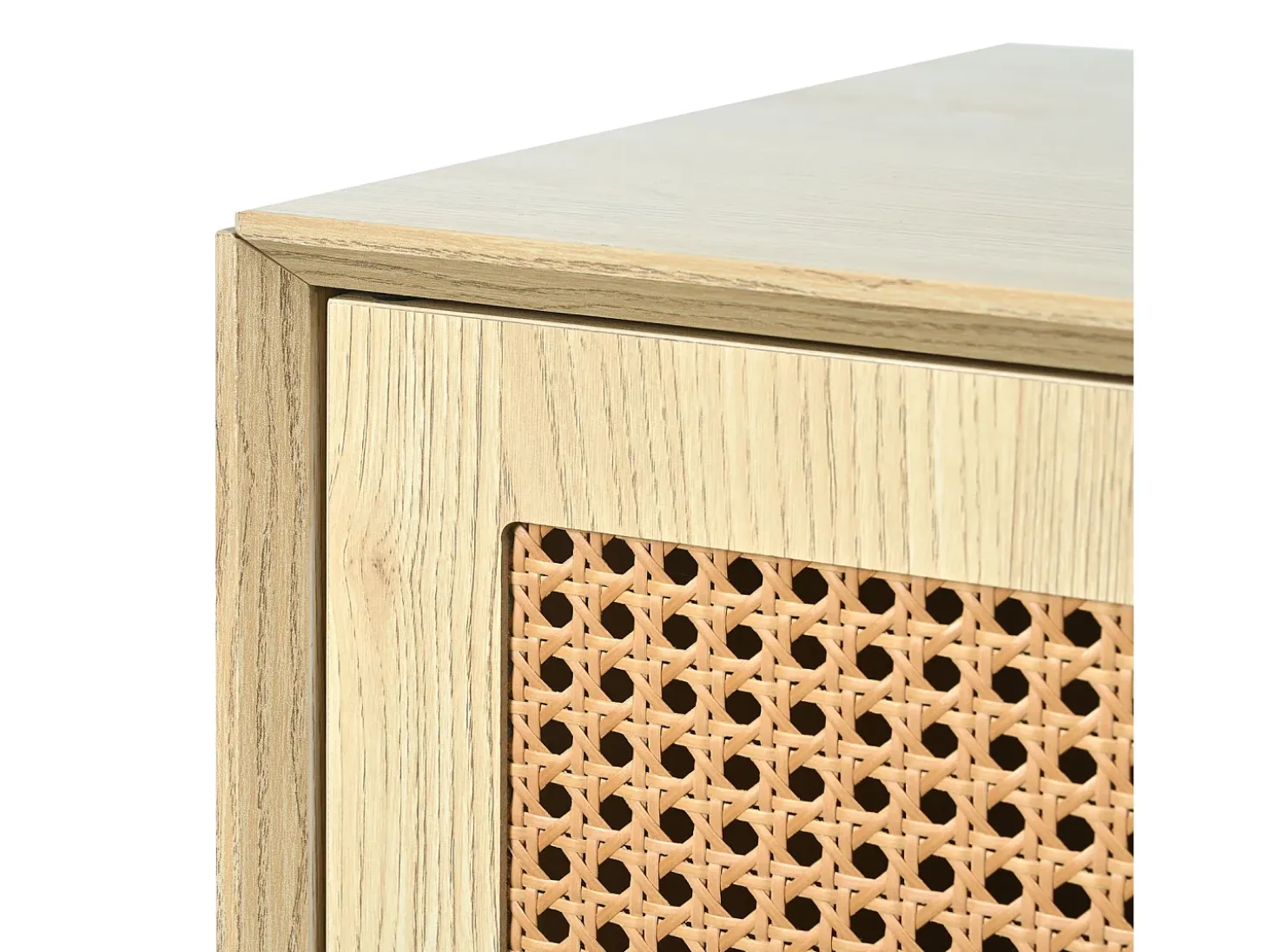 Aparador 120x40x80 cm, con 2 puertas, 1 cajón y 2 nichos en MDF - efecto ratán - color natural