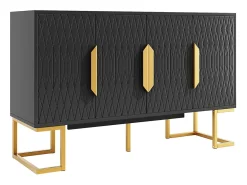 Aparador 140x40x80 cm, estilo contemporáneo, con cuatro puertas y dos estantes regulables en altura, negro