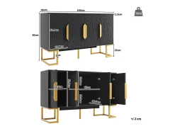 Aparador 140x40x80 cm, estilo contemporáneo, con cuatro puertas y dos estantes regulables en altura, negro