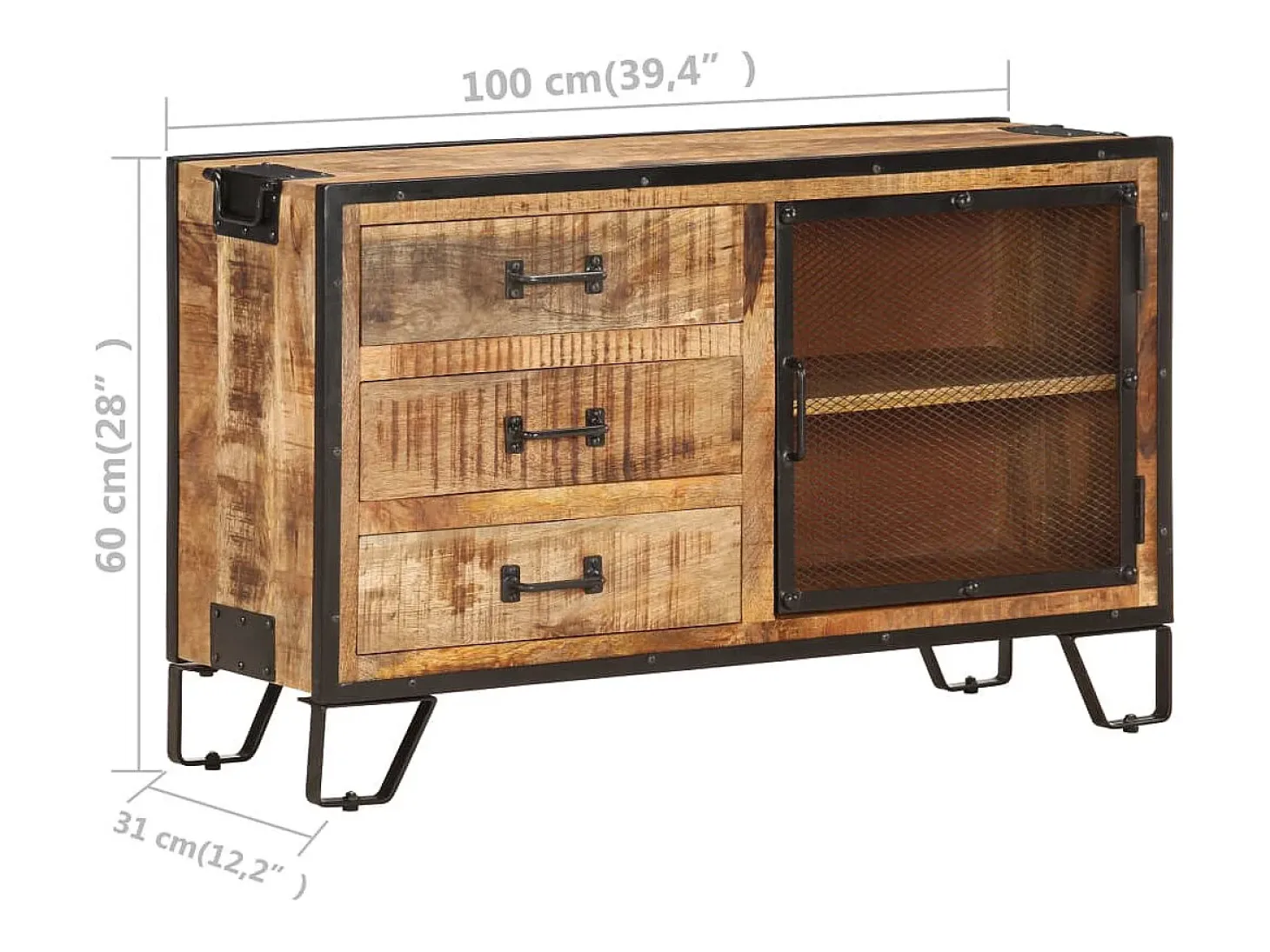 Aparador 100x31x60 cm Madera maciza de mango en bruto