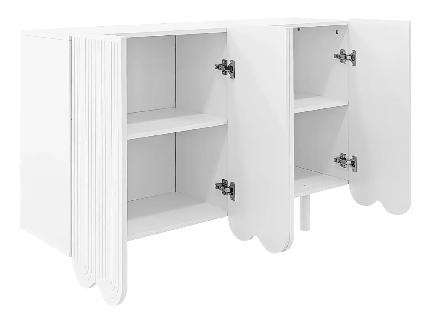 Aparador 120x80,8x37,5cm, aparador en forma de lágrima con 4 puertas perfiladas y bisagra amortiguadora, color blanco