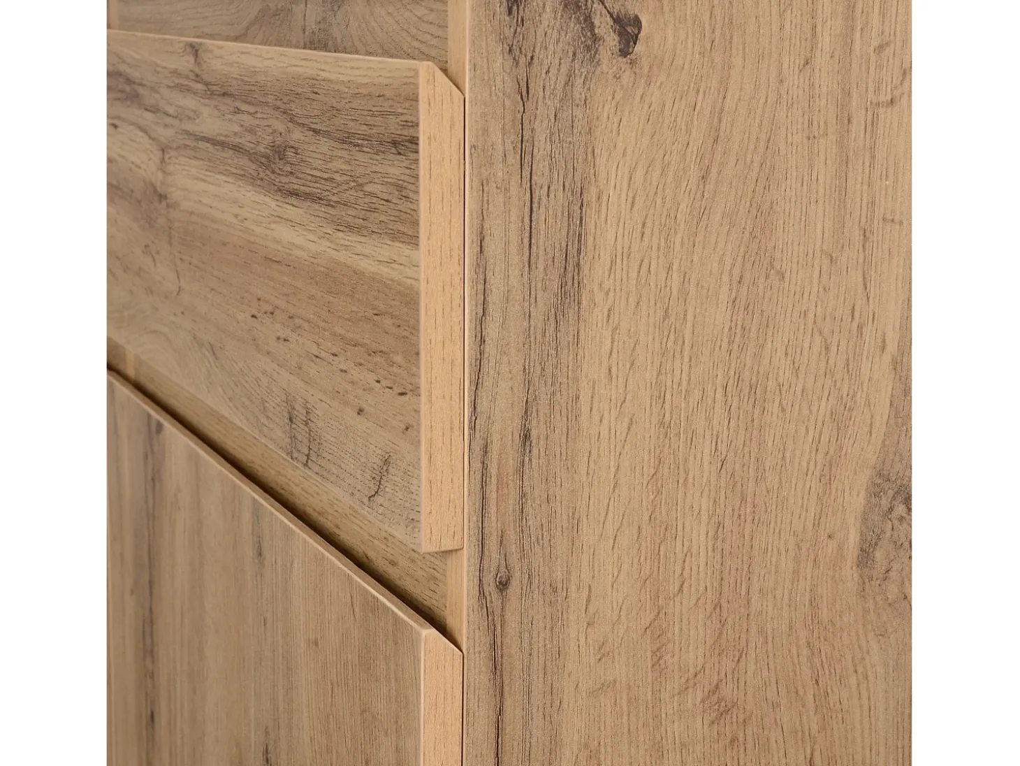 Aparador 135x40x81cm con 3 cajones y 3 puertas, cuerpo en madera natural clara