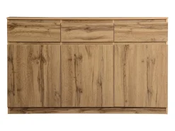 Aparador 135x40x81cm con 3 cajones y 3 puertas, cuerpo en madera natural clara
