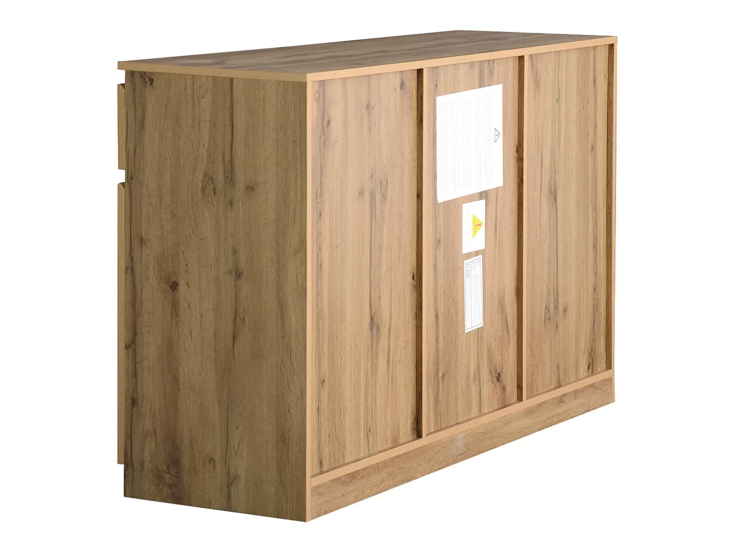 Aparador 135x40x81cm con 3 cajones y 3 puertas, cuerpo en madera natural clara