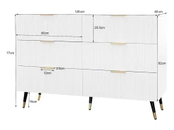 Aparador 120x40x77cm con 6 cajones, patas y tiradores dorados, cuerpo blanco
