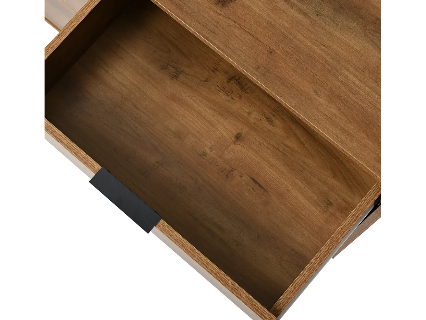 Aparador 120x40x76cm con 6 cajones, en madera natural oscura, patas de metal negro