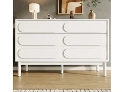 Aparador 120x40x75cm con 6 cajones, decoración relieve 3D, cuerpo de MDF blanco