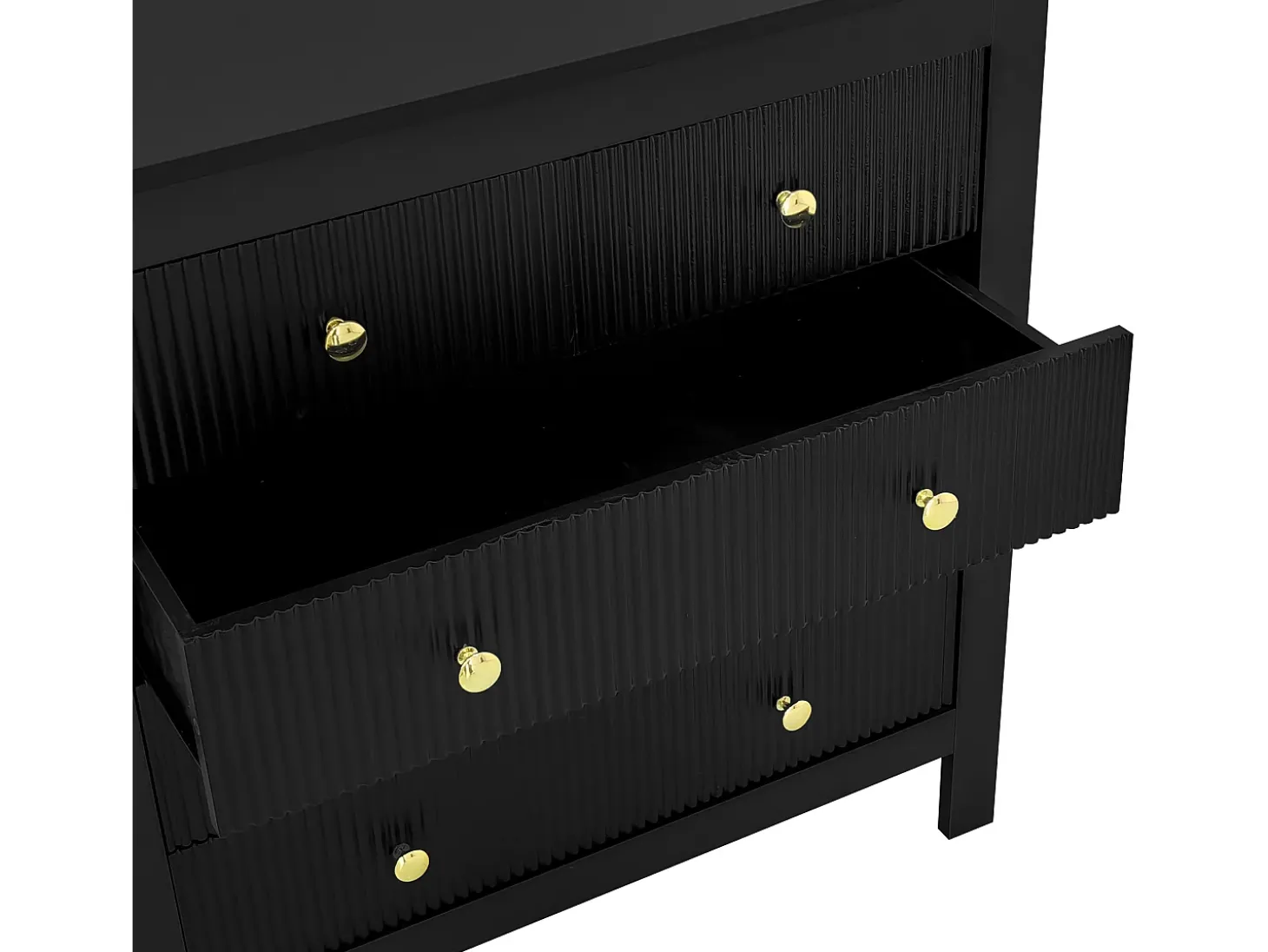 Aparador 79x39,5x80,5cm con 5 cajones, cuerpo negro con tiradores dorados