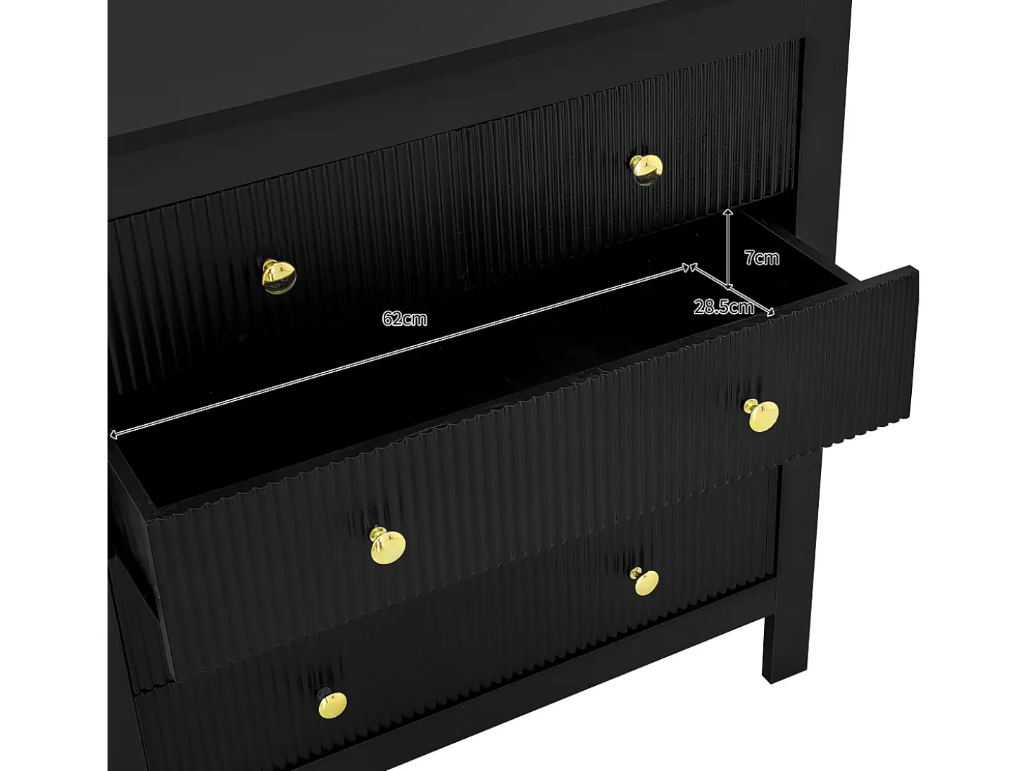 Aparador 79x39,5x80,5cm con 5 cajones, cuerpo negro con tiradores dorados