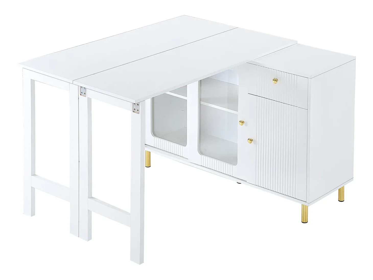 Aparador 122x80x82cm con 3 puertas y 1 cajón, tapa extensible y giratoria, cuerpo blanco