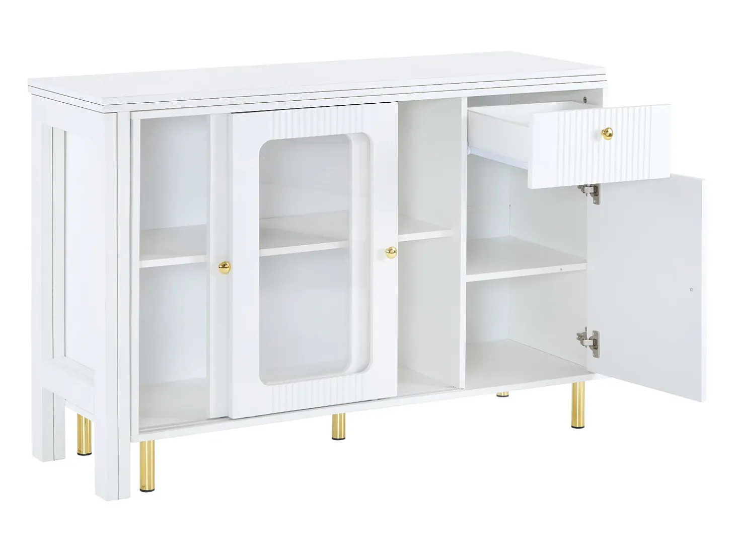 Aparador 122x80x82cm con 3 puertas y 1 cajón, tapa extensible y giratoria, cuerpo blanco