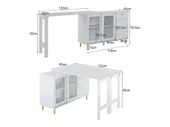 Aparador 122x80x82cm con 3 puertas y 1 cajón, tapa extensible y giratoria, cuerpo blanco